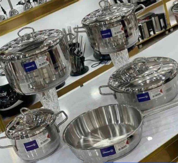 ♨️سرویس 9 پارچه کرکماز ♨️کفه چدنی_ درب پیرکس شیشه  ♨️جنس  استیل